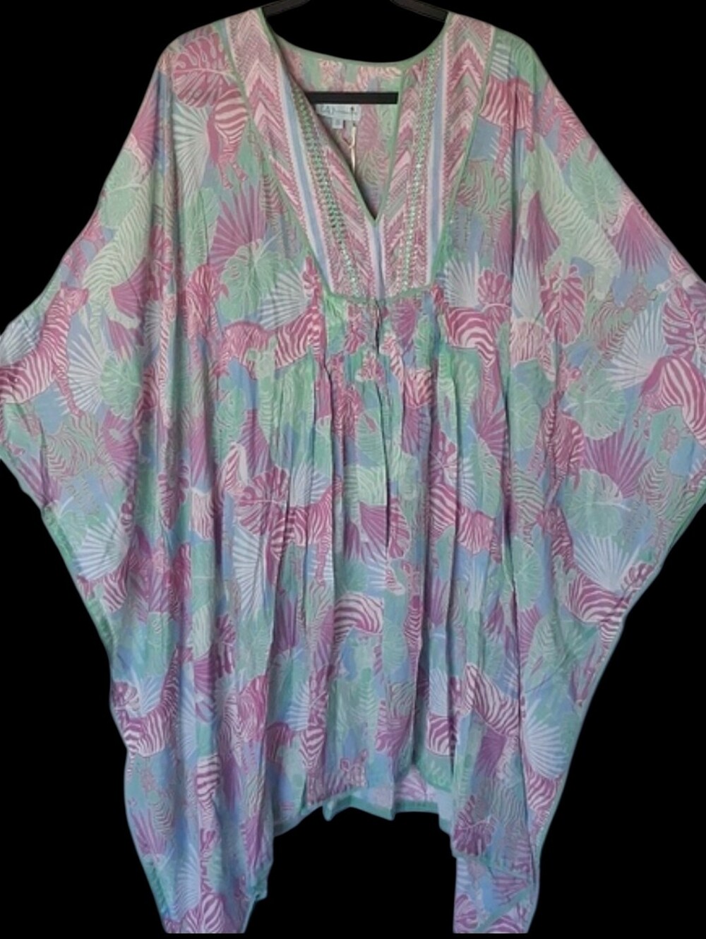 Taj By Sabrina Crippa Tropical Zebra Caftan S Green Purple
